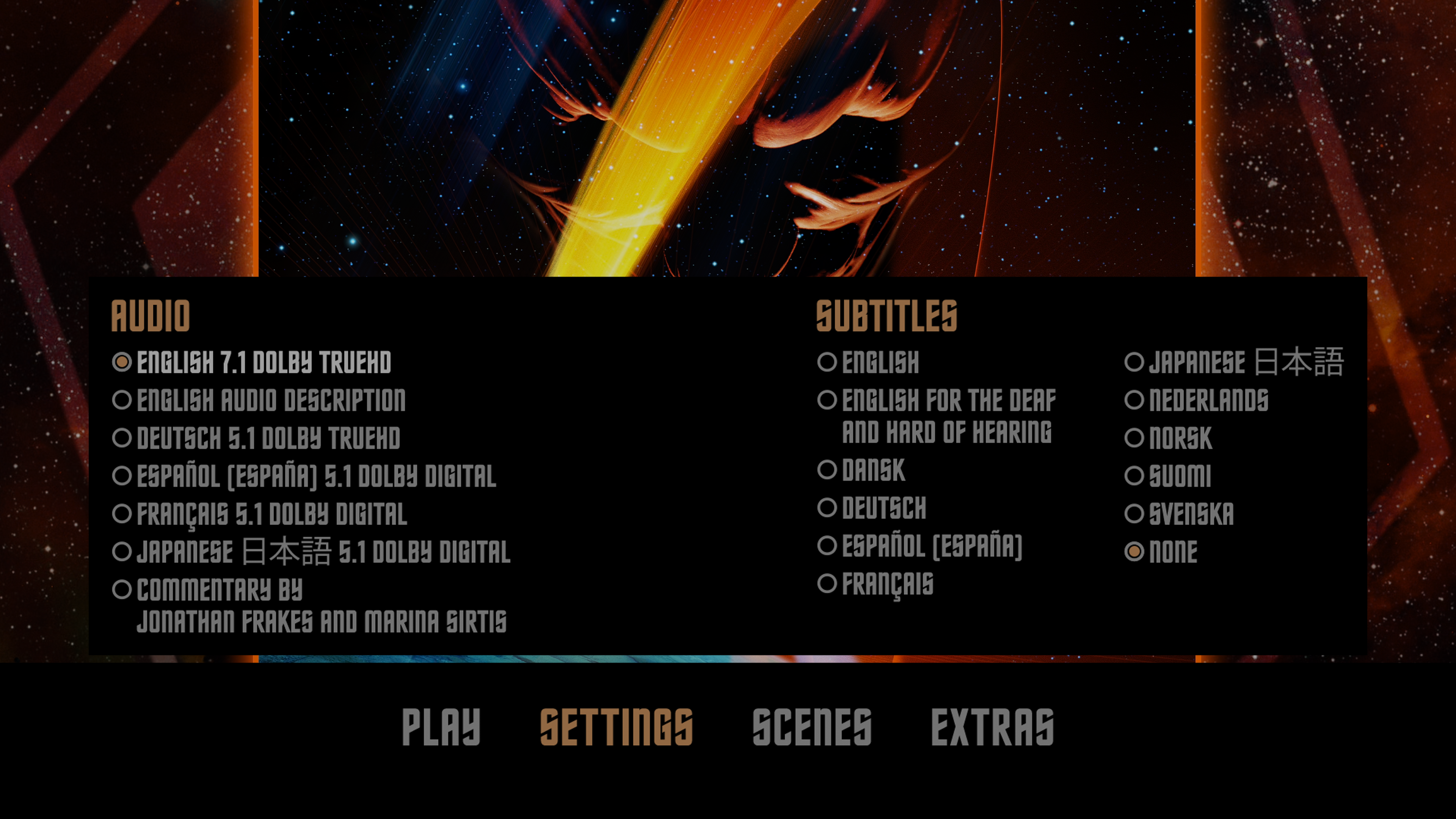 Star Trek: Insurrection 4K UHD Settings Menu