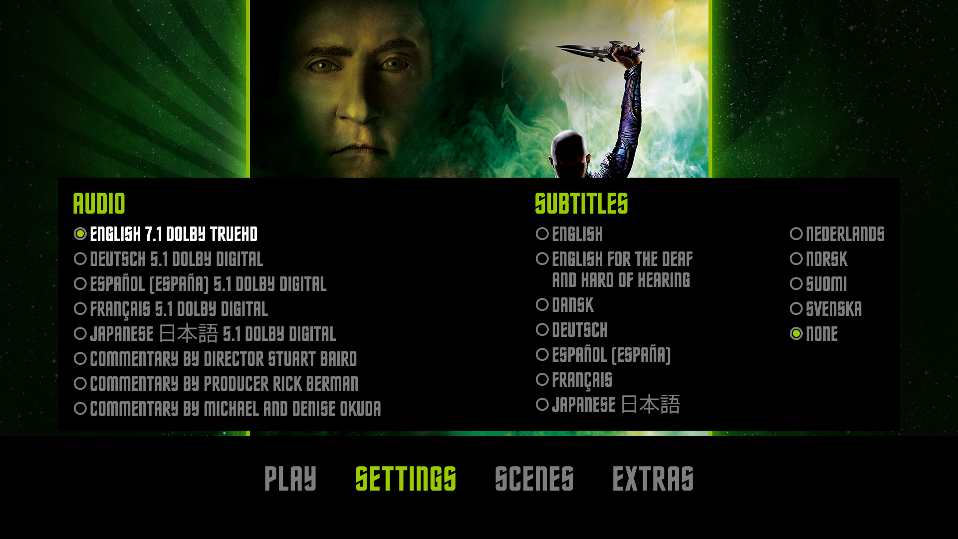 Star Trek: Nemesis Blu-ray Setup Menu