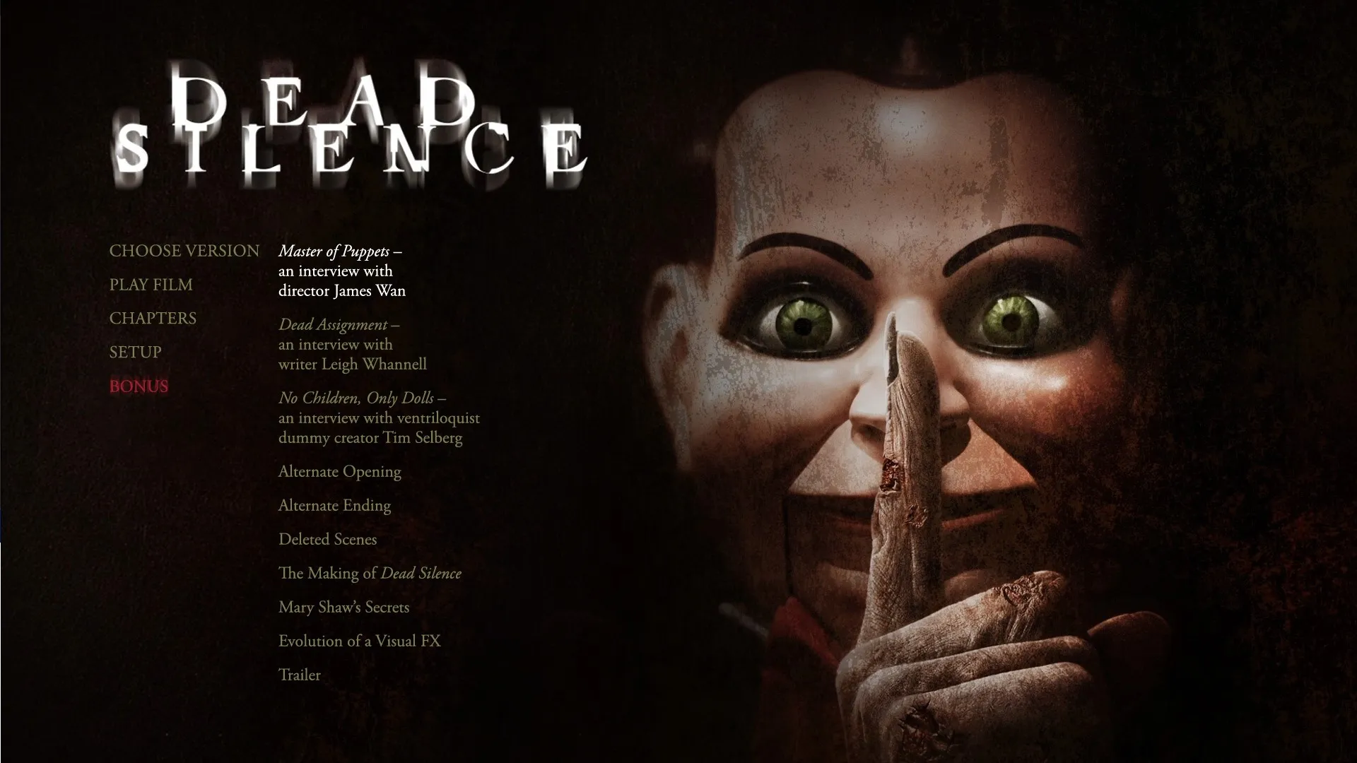 Dead Silence 4K extras menu