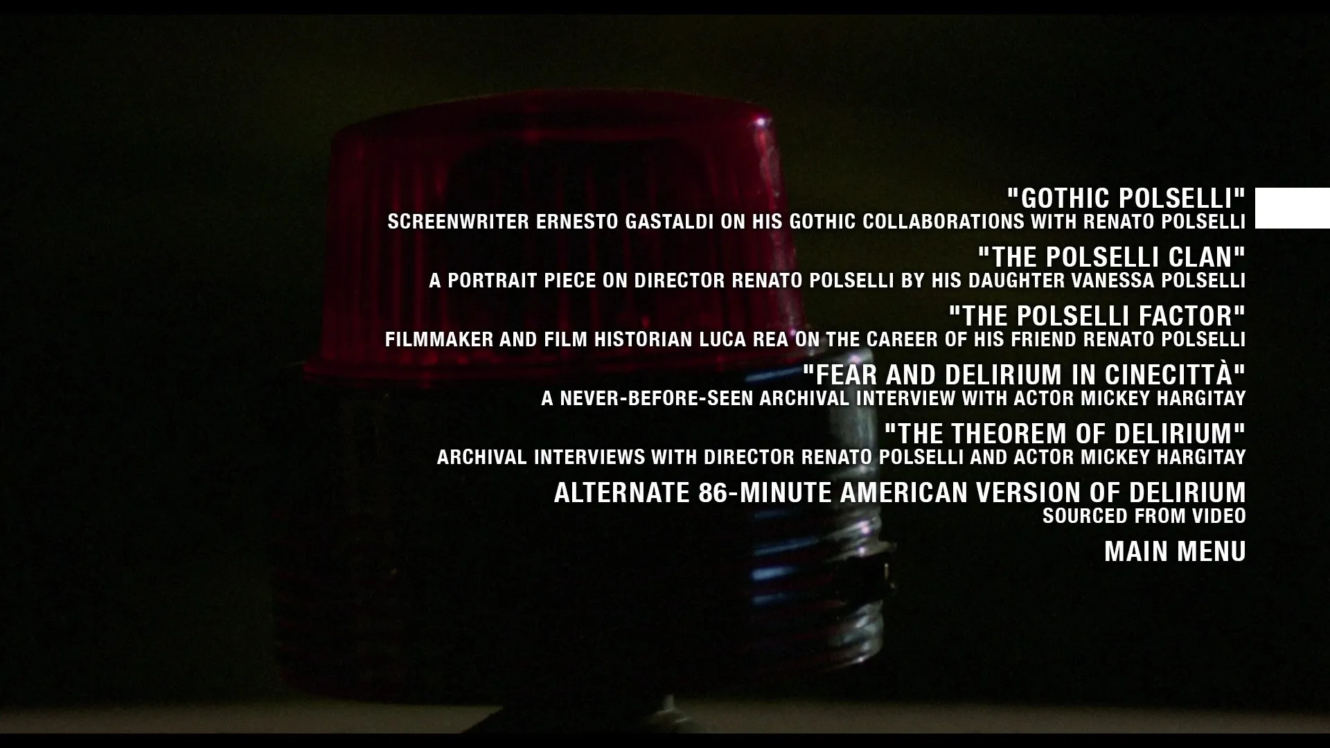 Delirium extras menu