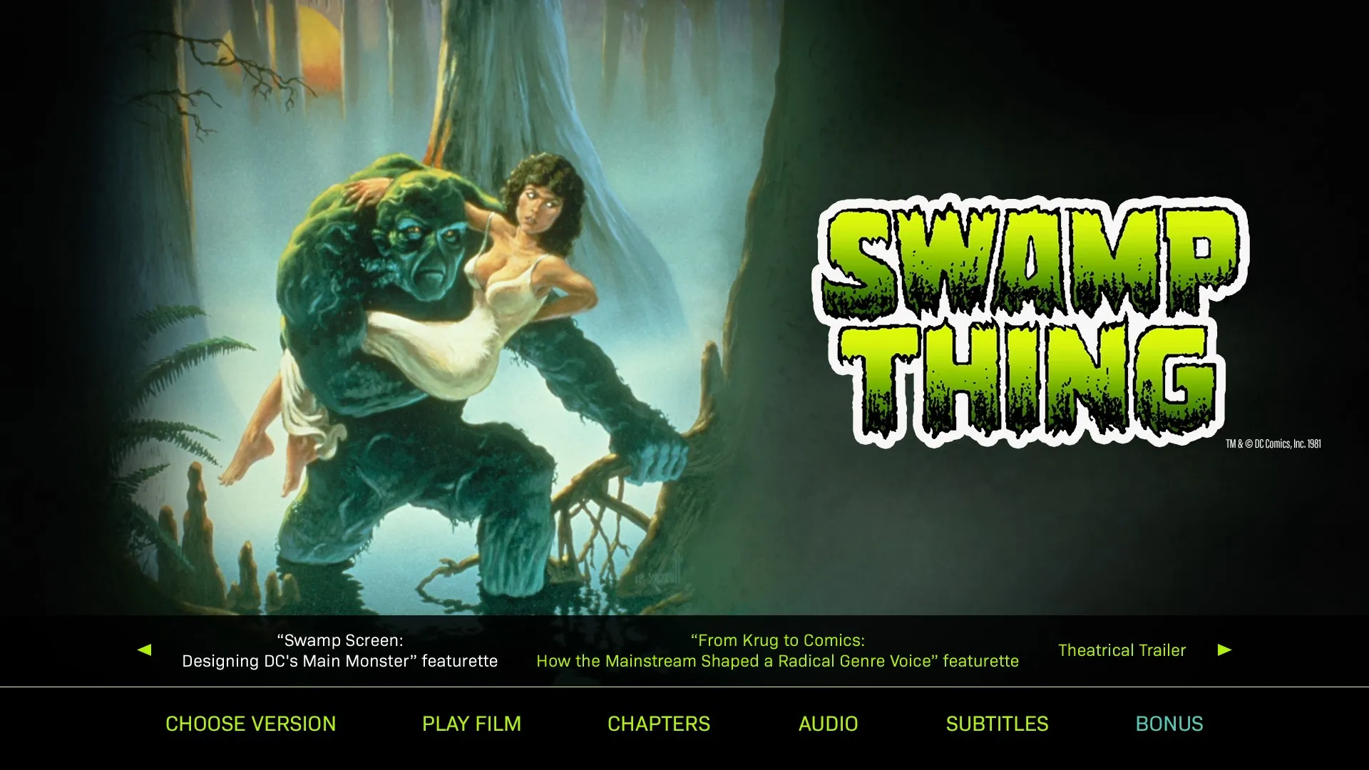 Swamp Thing 4K extras menu 2
