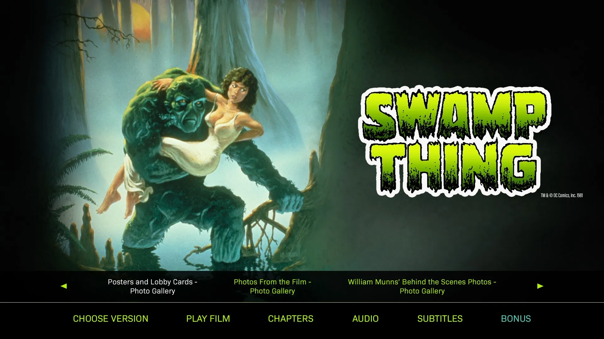Swamp Thing 4K extras menu 3