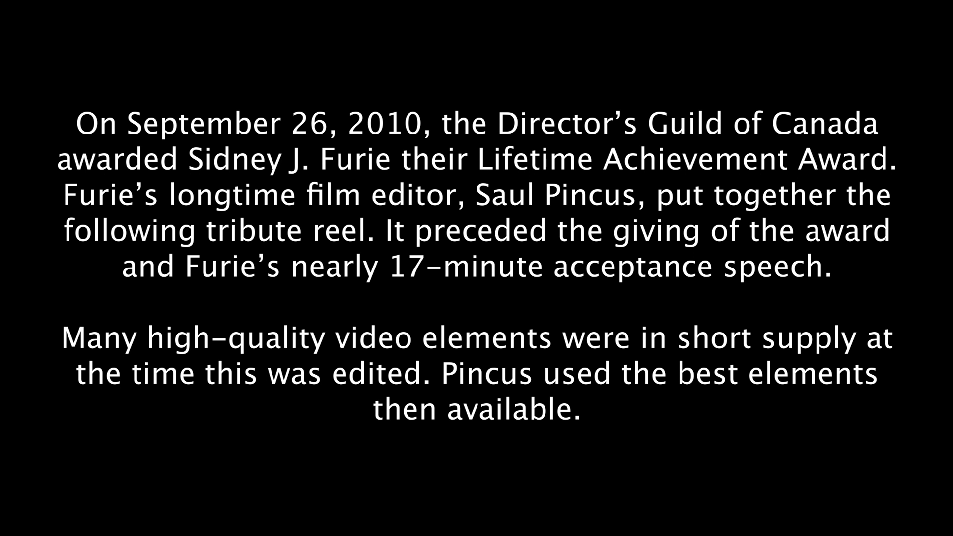 Director’s Guild of Canada Lifetime Achievement Award speech by Sidney J. Furie (1995)