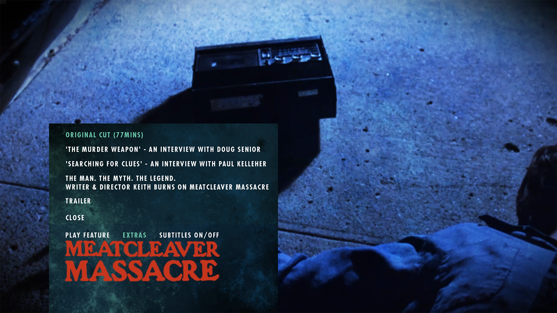 Meatcleaver Massacre Blu-ray Extras Menu