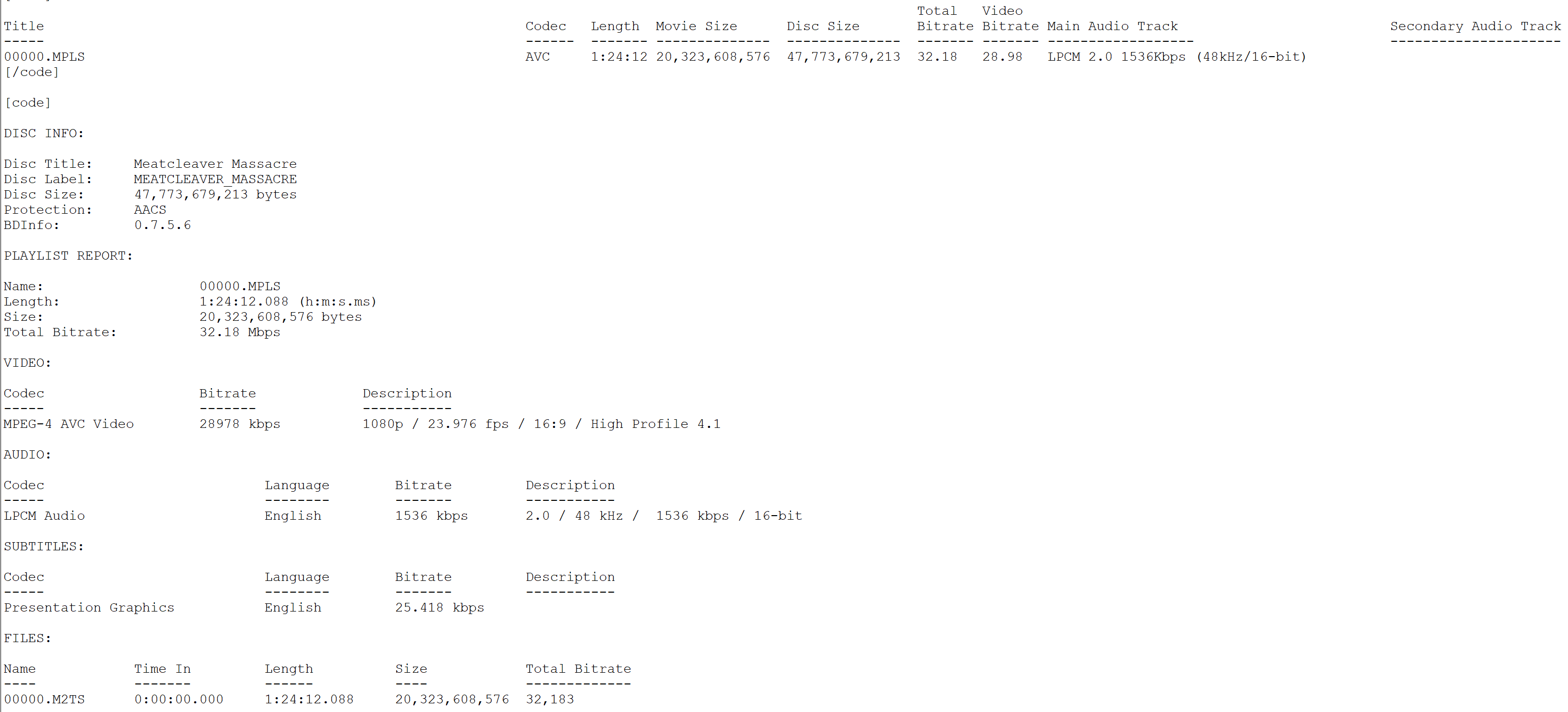 Meatcleaver Massacre Theatrical Cut Blu-ray BD Info