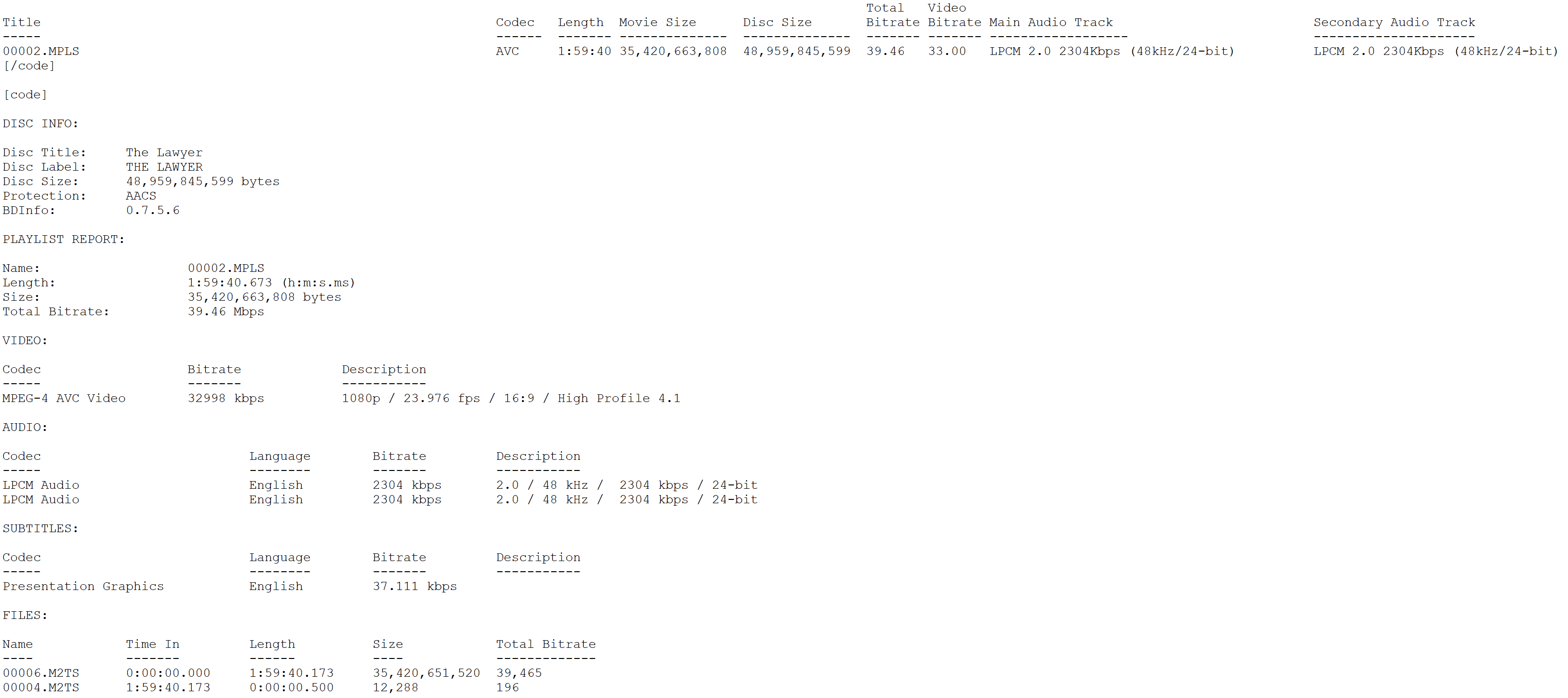 The Lawyer Blu-ray BD Info