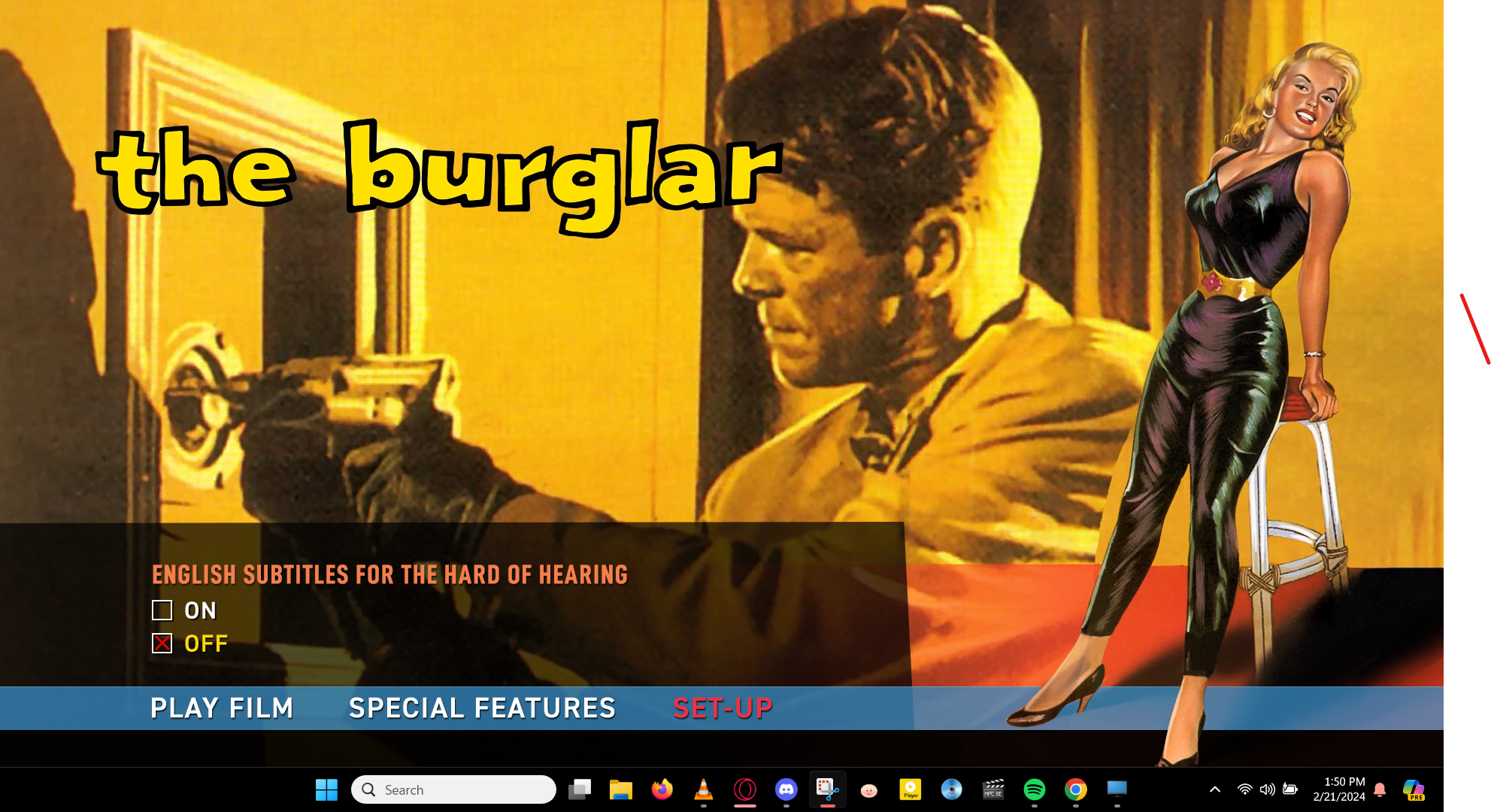 The Burglar setup menu