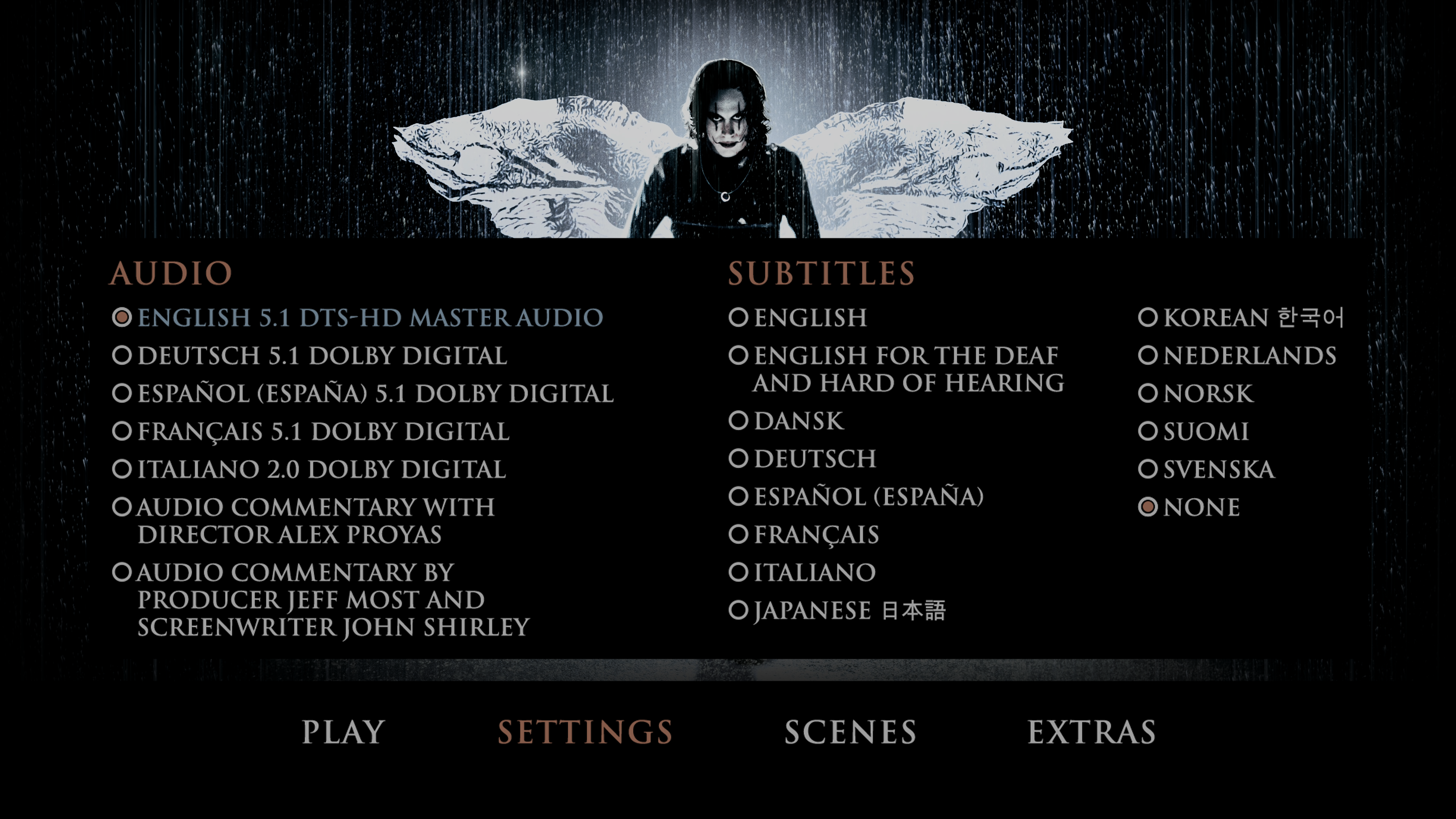 The Crow 4K UHD setup menu