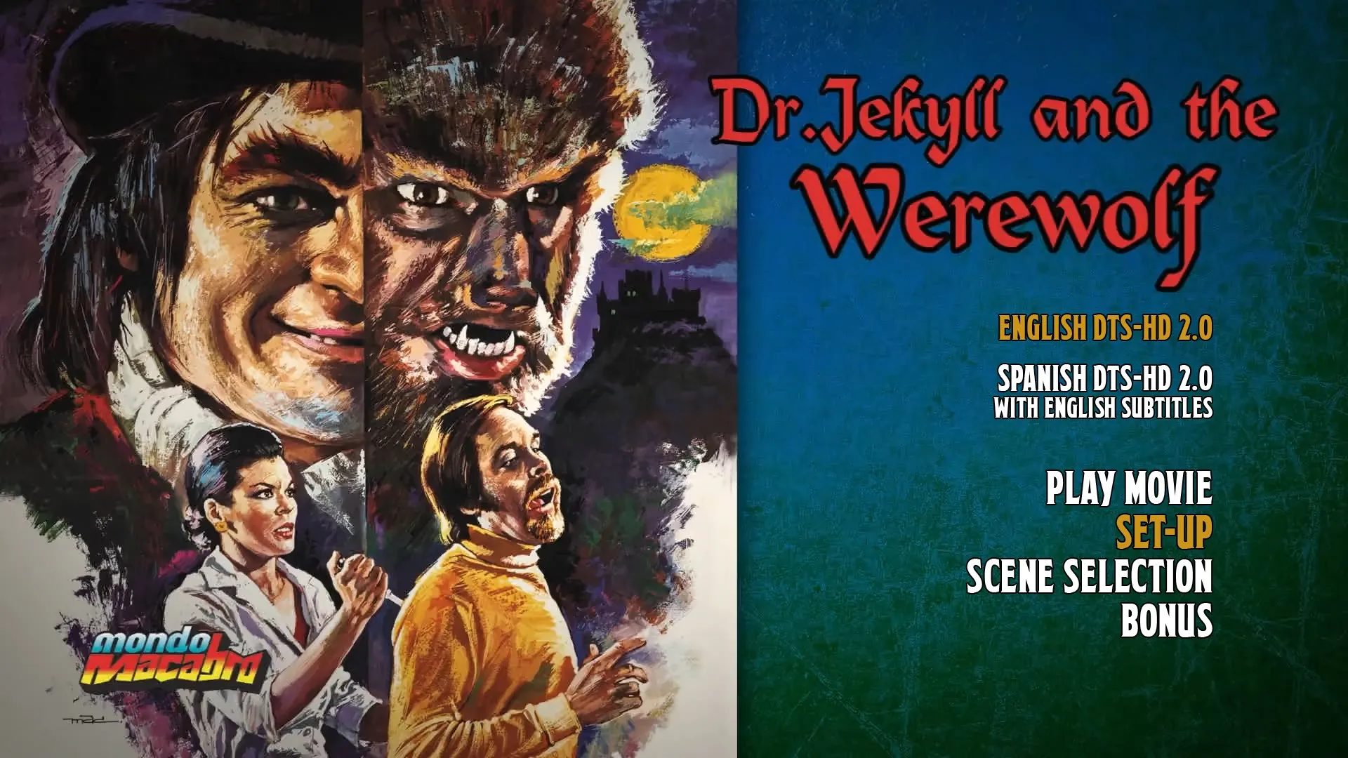 Dr. Jekyll and the Werewolf Spanish cut setup menu