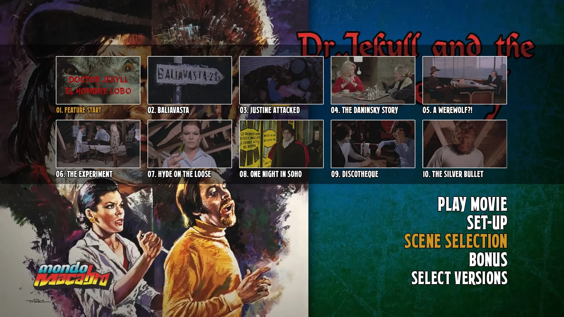 Dr. Jekyll and the Werewolf scene select menu