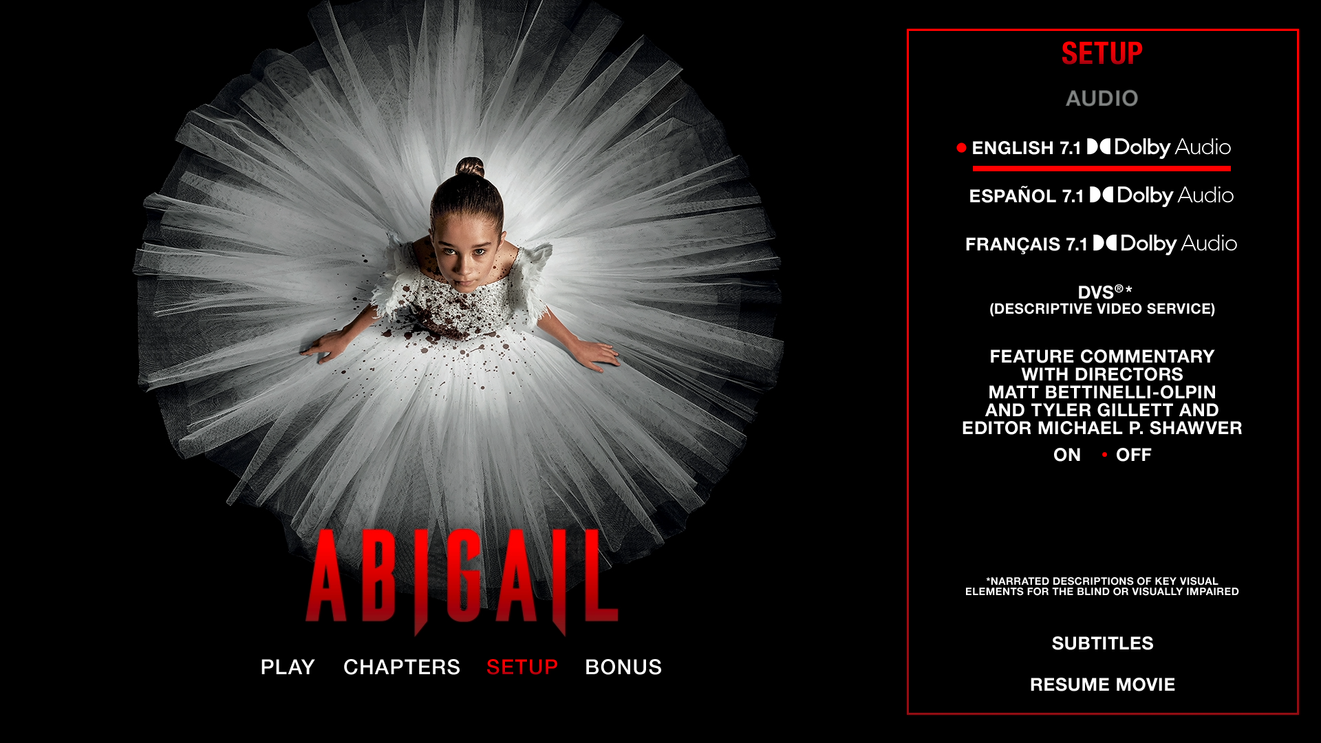 Abigail Blu-ray Setup Menu