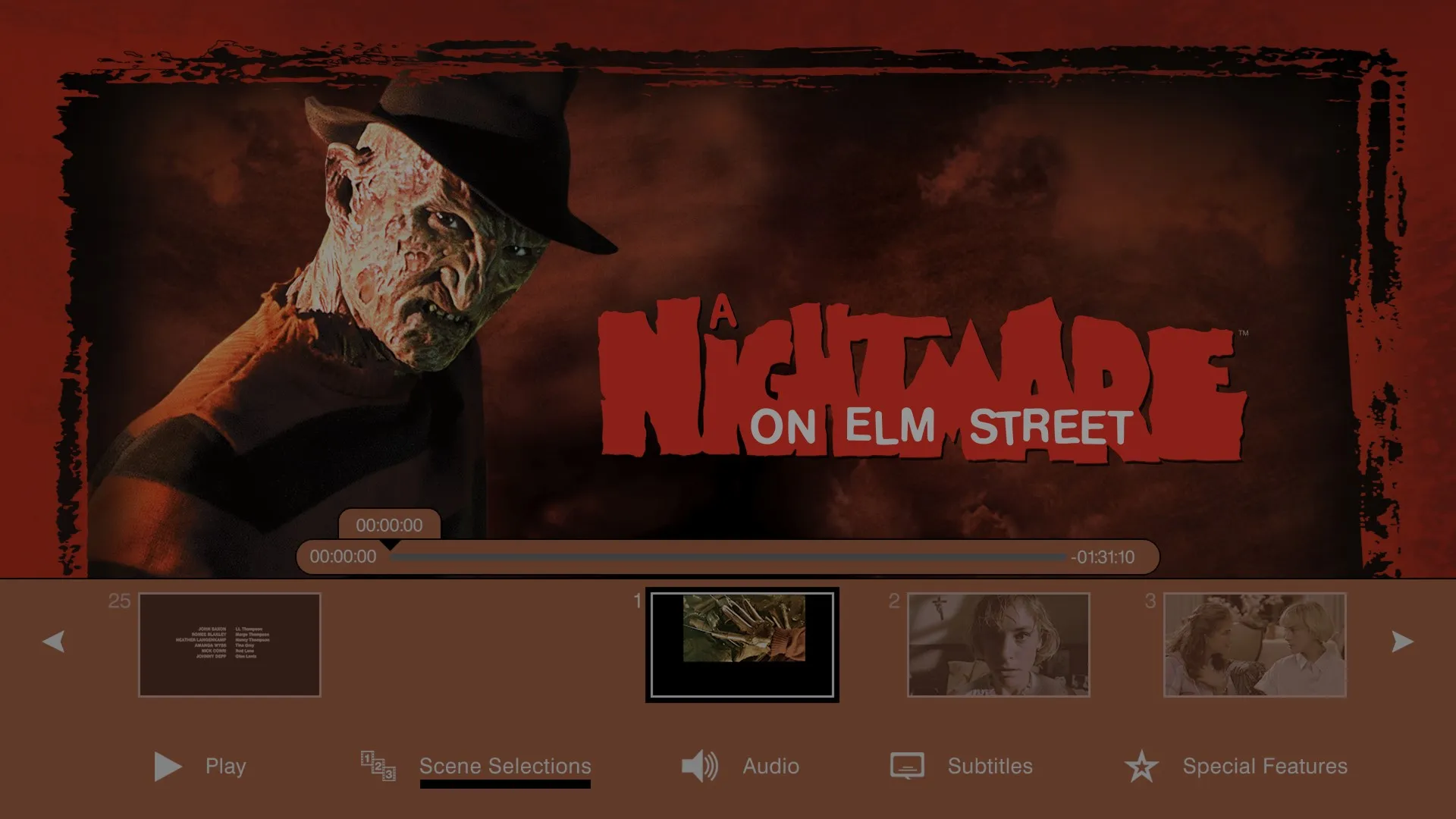 A Nightmare on Elm Street 4K scene select menu