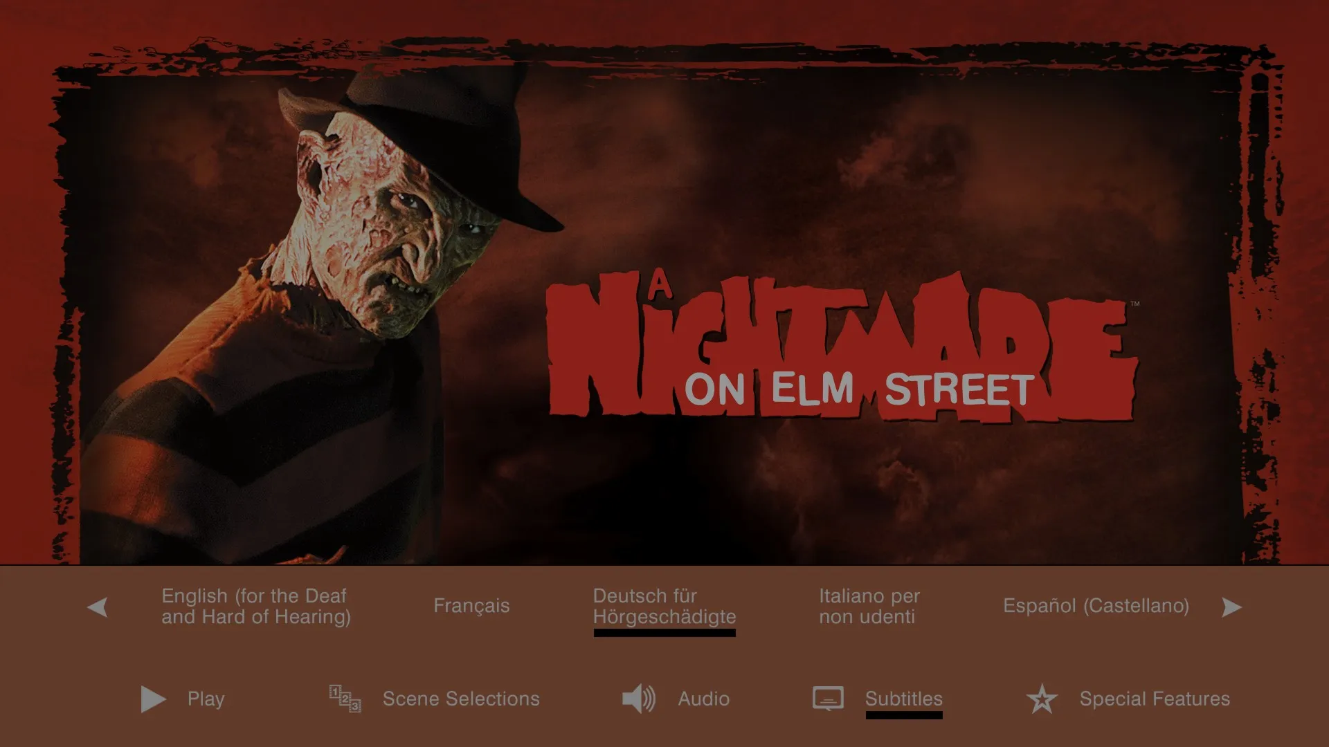A Nightmare on Elm Street 4K subtitles menu