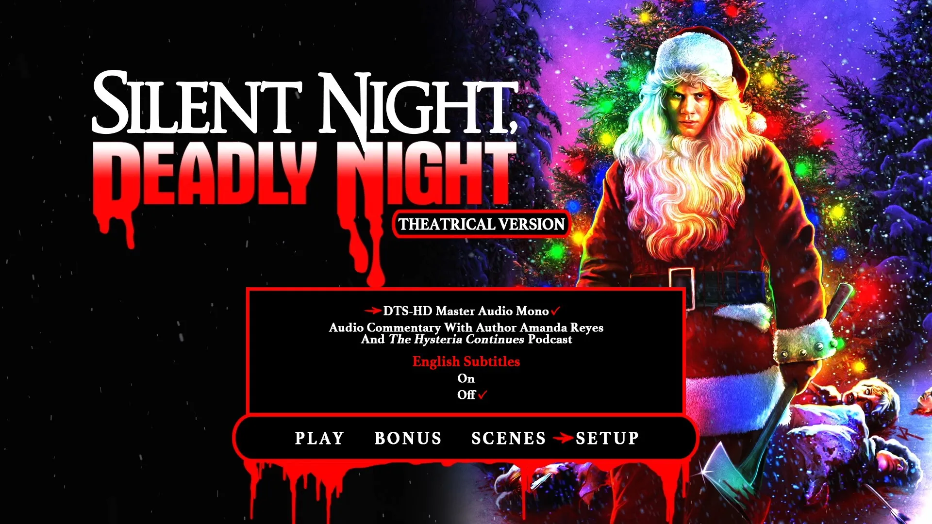 Silent Night, Deadly Night 4K theatrical cut setup menu
