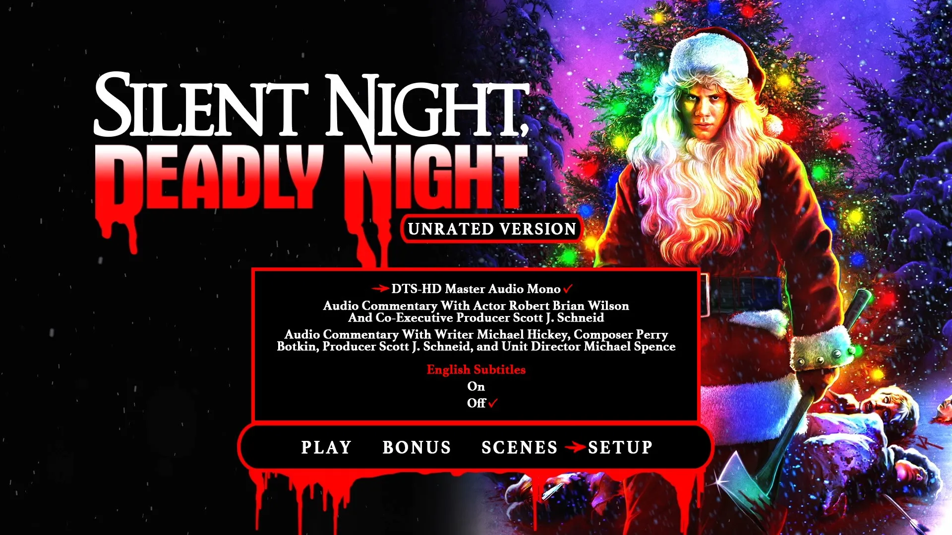 Silent Night, Deadly Night 4K unrated cut setup menu