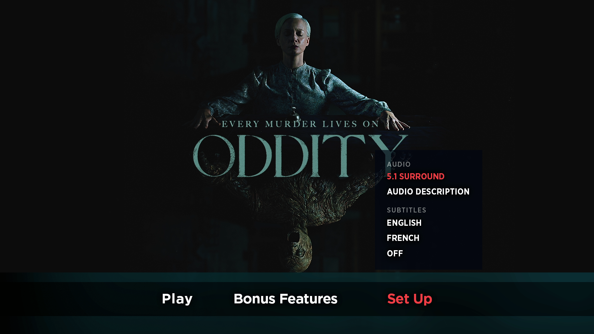 Oddity Blu-ray Setup Menu