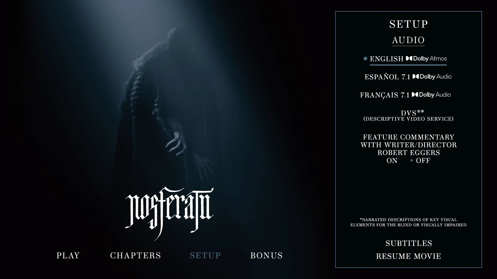 Nosferatu 4K audio menu