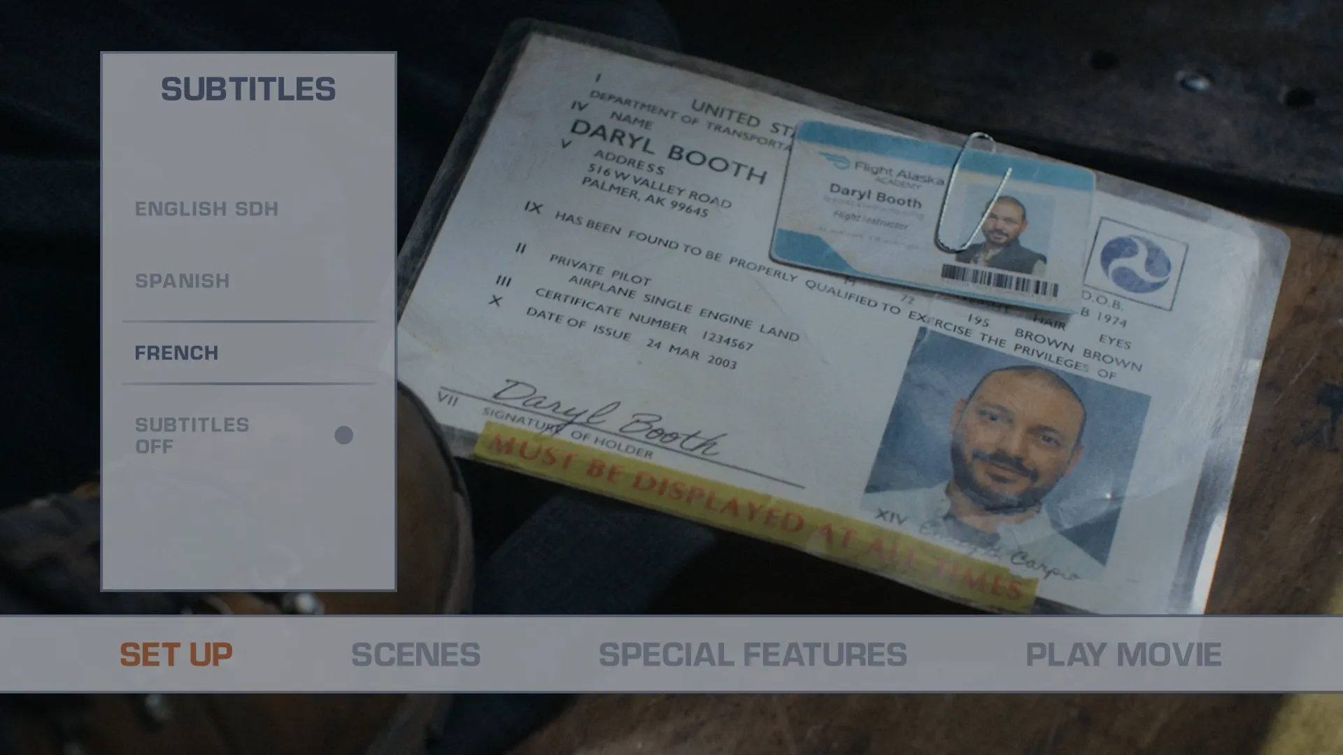 Flight Risk 4K subtitles menu