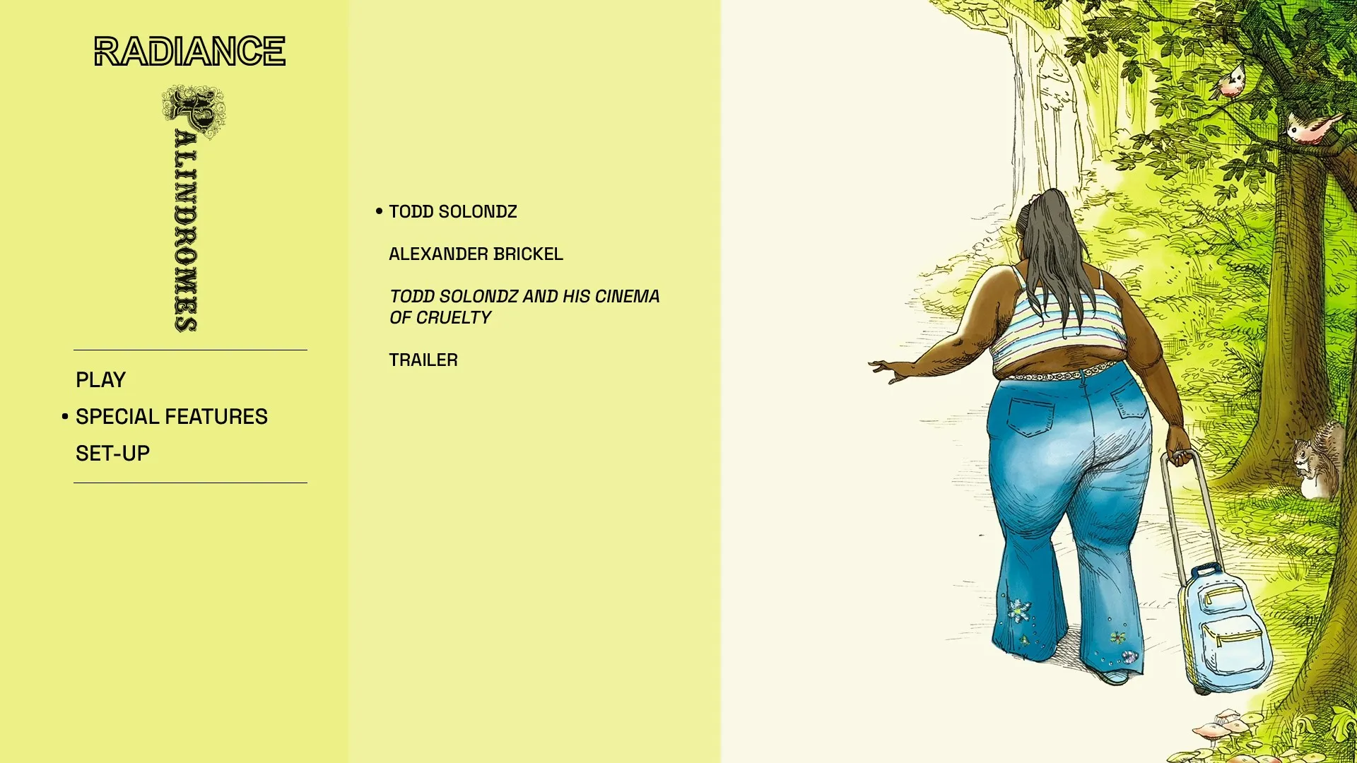 Palindromes 4K extras menu